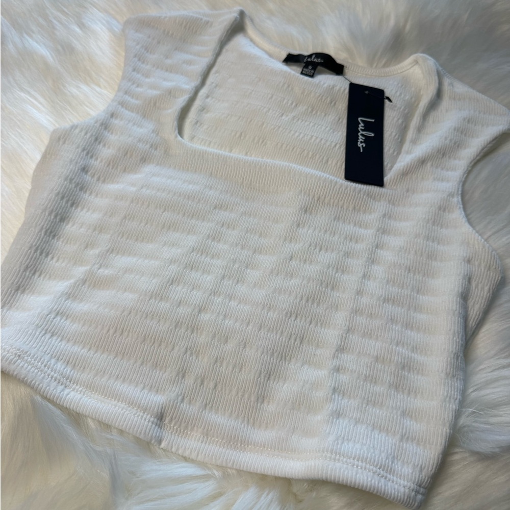 Lulu's Cream Ribbed Sleeveless Crop Tank Top - Picture 2 of 4